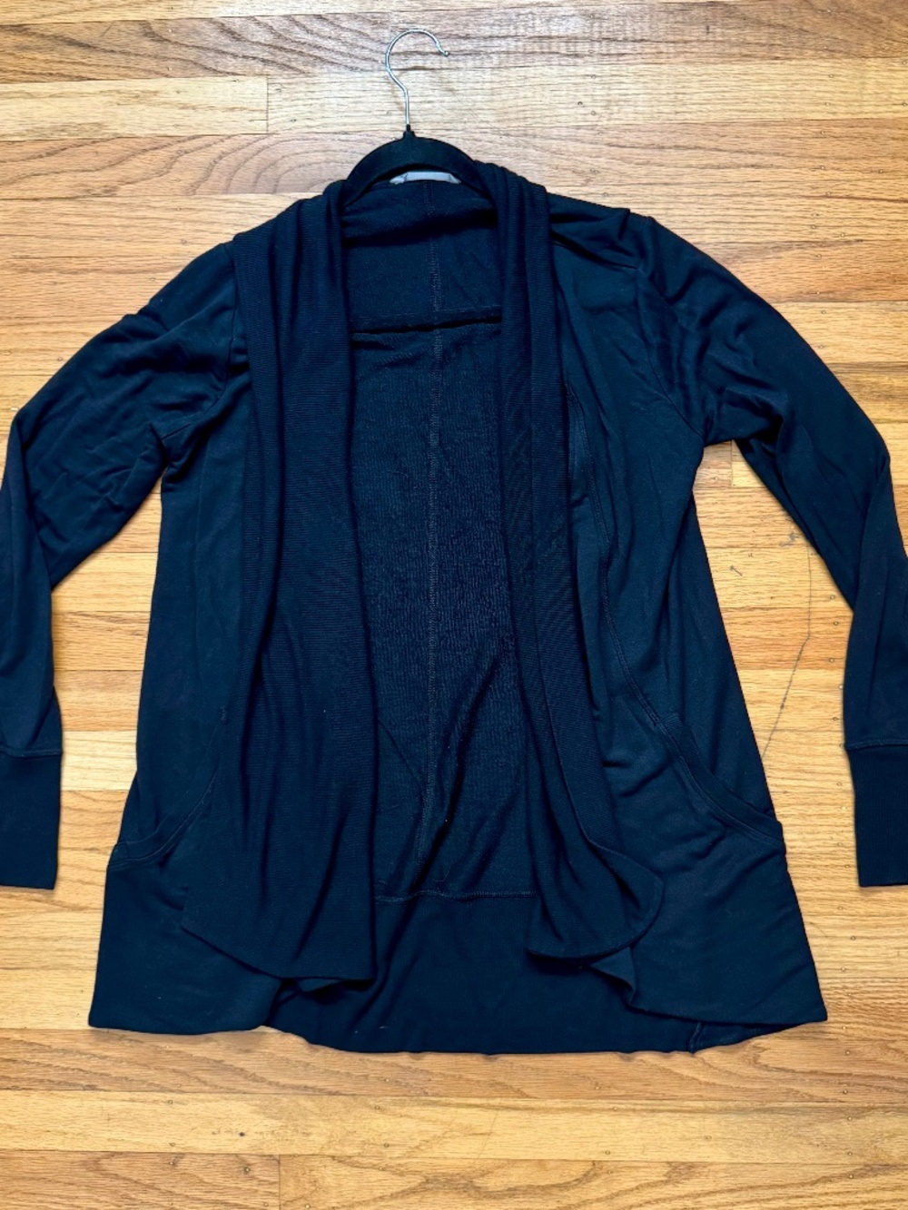Athleta black draped open-front cardigan